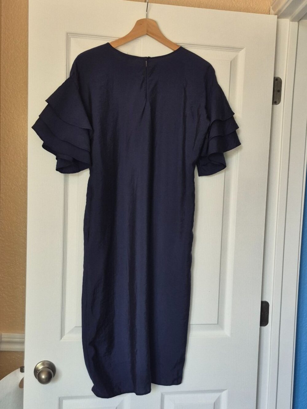 Thurley Navy Ruffle Sleeve Shift Dress, Size S - Picture 4 of 9